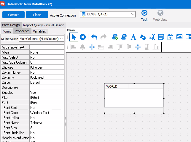 A Dashboard containing a multi-column list box. 